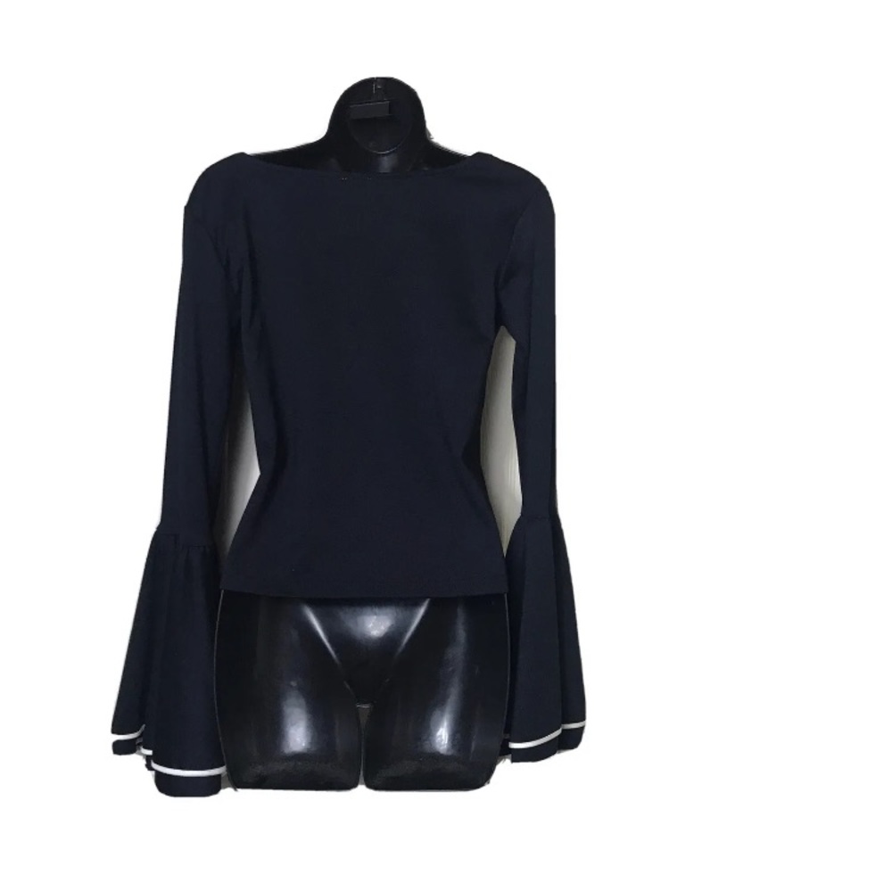 Torn By Ronny Kobo Black Sabrina Crop Top Bell Sleeve Size Medium - Picture 2 of 4